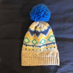 Warm Blue and Grey Beanie with Pom Pom
